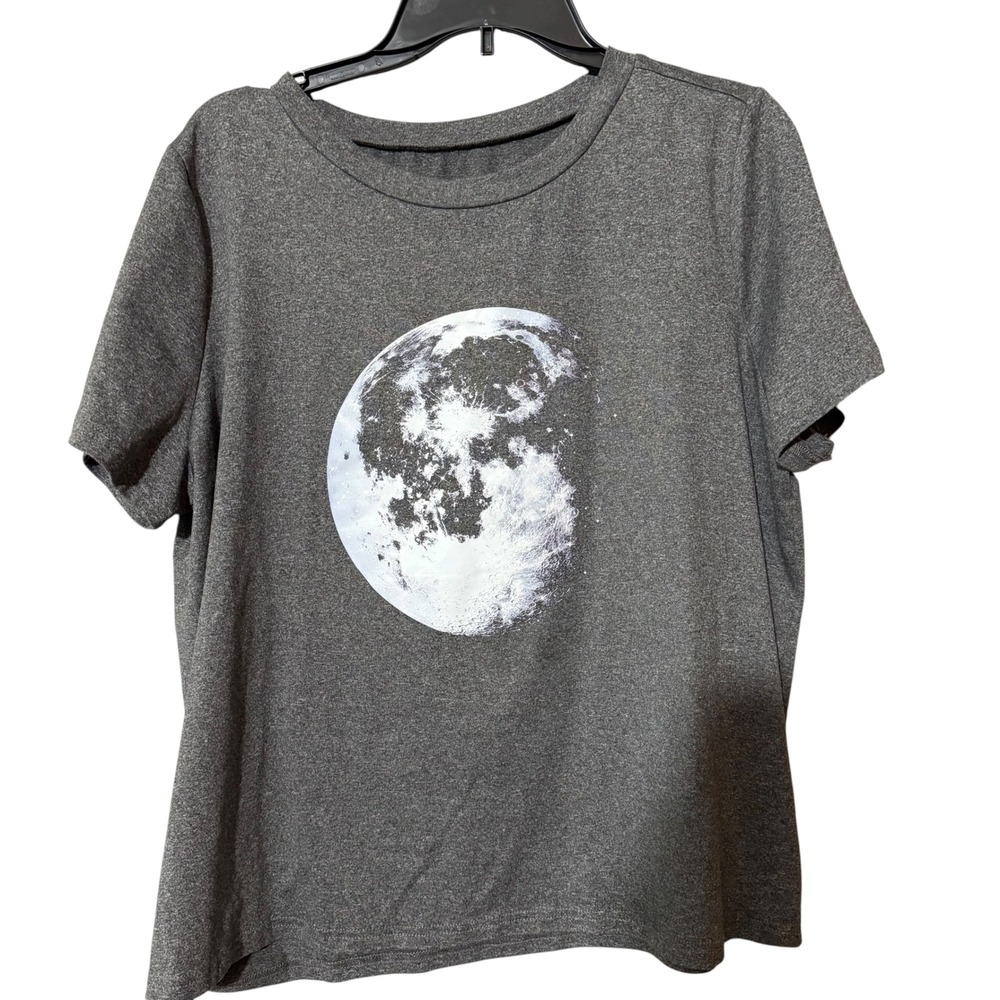 SHEIN Curve Womens 0XL Gray Moon Graphic Short Sleeve T-Shirt Plus Size Tee